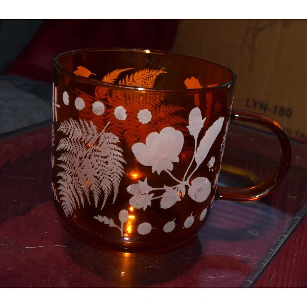 Fringe Studio Borosilicate Single Wall Glass Mug, FLEUR FOUND BOTANICALS, 3.5